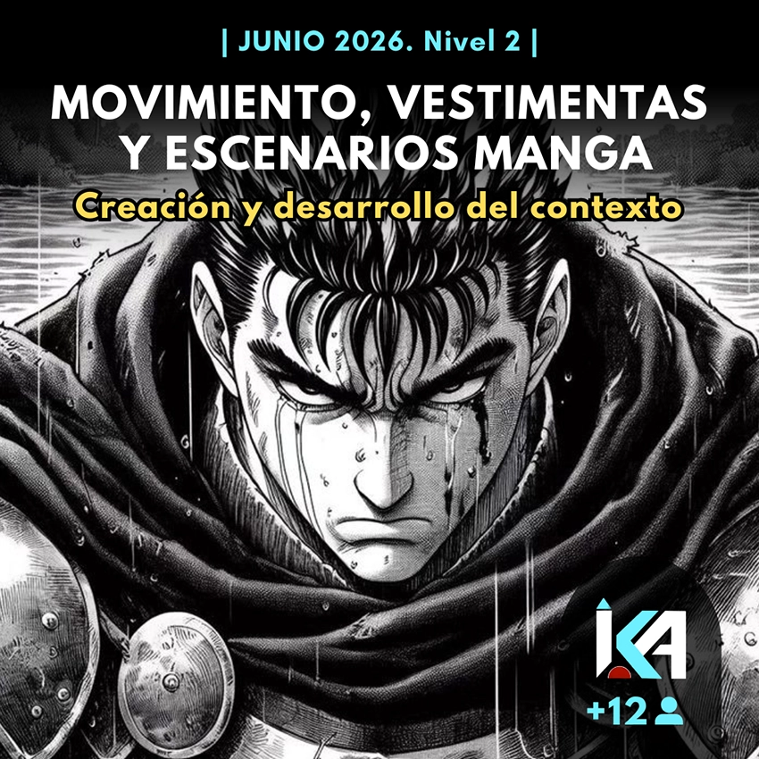 flyer del curso Movimiento, vestimentas y escenarios manga (Nivel 2)